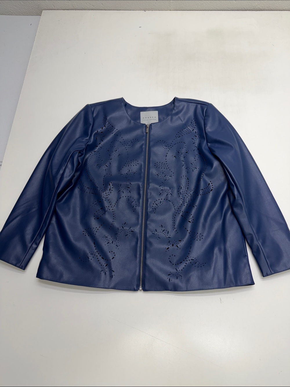 SUSAN GRAVER Women’s LP Blue Faux Leather Jacket QVC